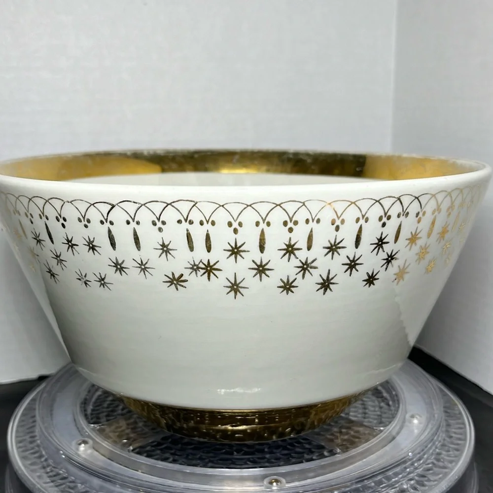 Vintage Hall China Provenance Gold Starburst Flare Ware Serving Bowl 9” MCM